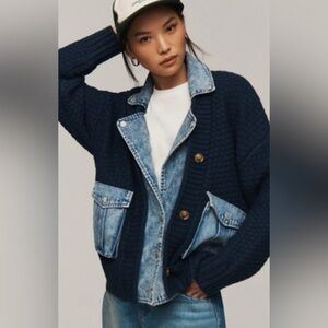BLANKNYC Denim Top Pick Sweater Jacket Blue Navy Women’s Sz S Anthologie
